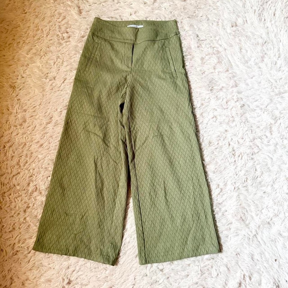 Olive Boho Wide Leg Earthy Textured Minimalist Granola Pants Womens XS Capsule